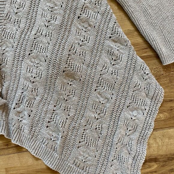 MATILDA JANE M Lets Get Away Crochet Cashmere Blend Open Cardigan Beige Boho - Picture 15 of 16